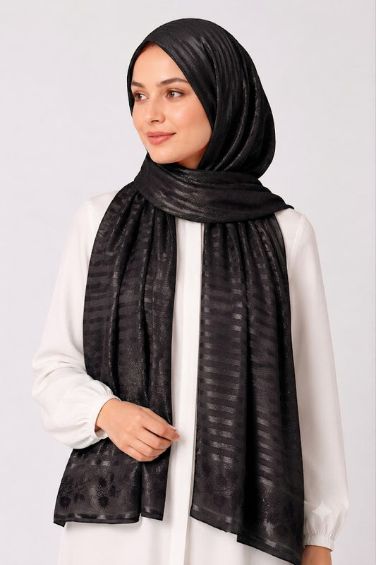 Black Turkish Printed Hijab – Made in Turkey