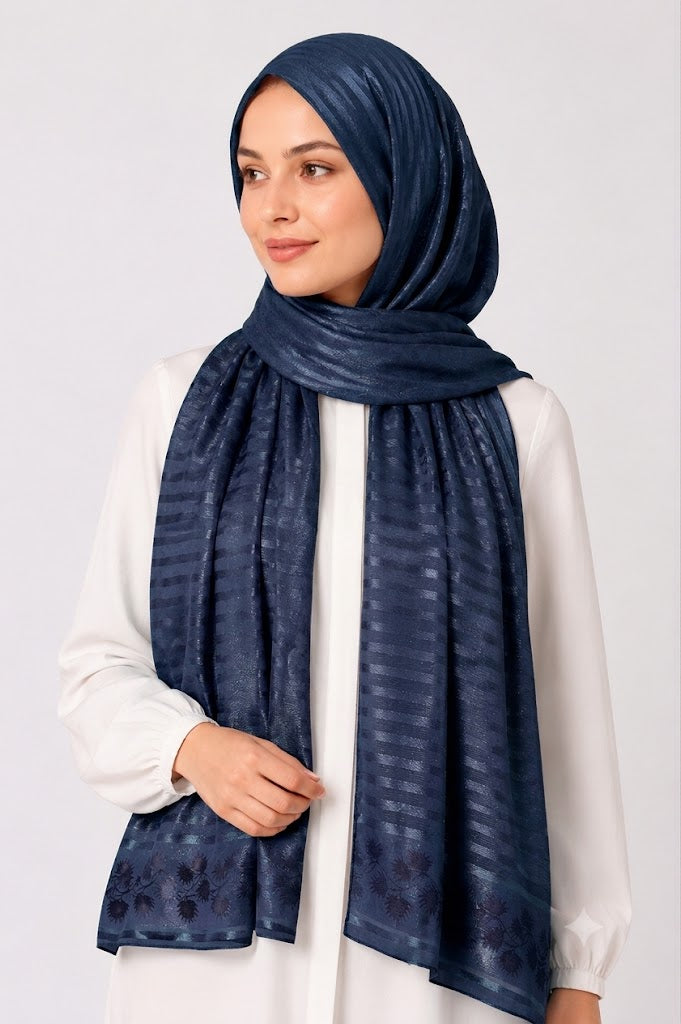 Blue Turkish Printed Hijab – Made in Turkey