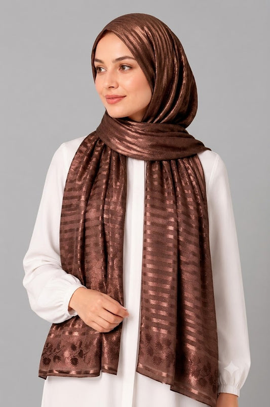 Dark Brown Turkish Printed Hijab – Made in Turkey