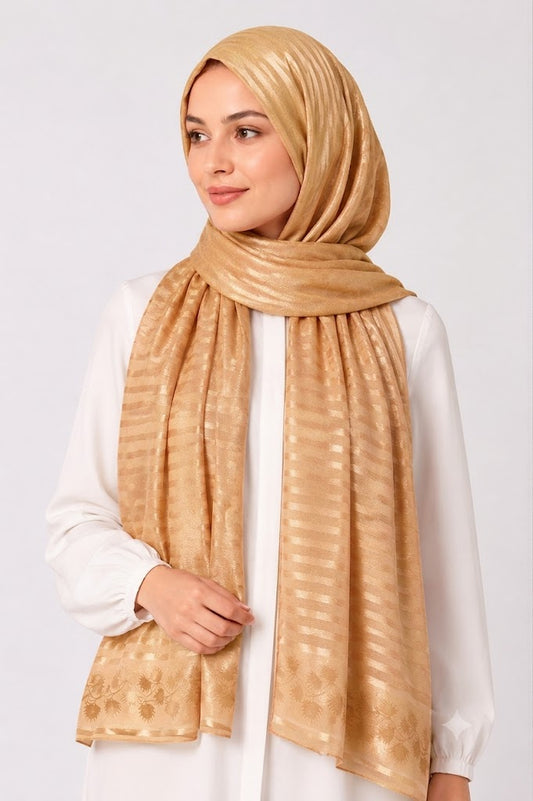Brown-Gold Turkish Printed Hijab – Made in Turkey