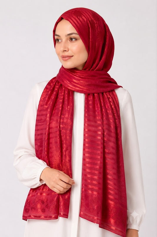 Red Turkish Printed Hijab- Made in Turkey