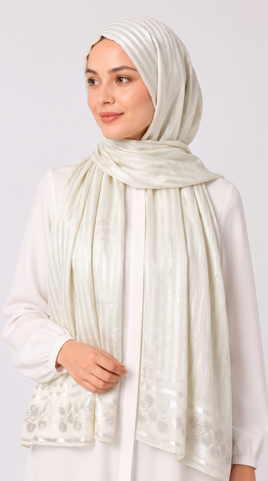 Pearl White Turkish Printed Hijab – Made in Turkey