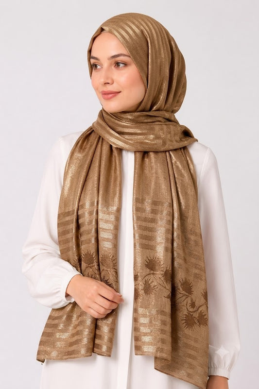 Golden Turkish Printed Hijab – Made in Turkey
