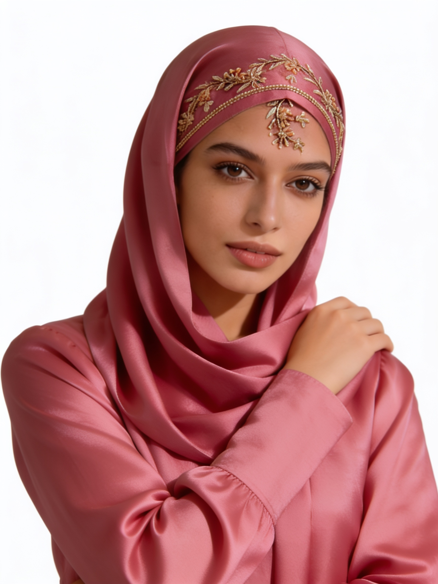 Dusty Rose Silk with Gold Vine & Beaded Trim