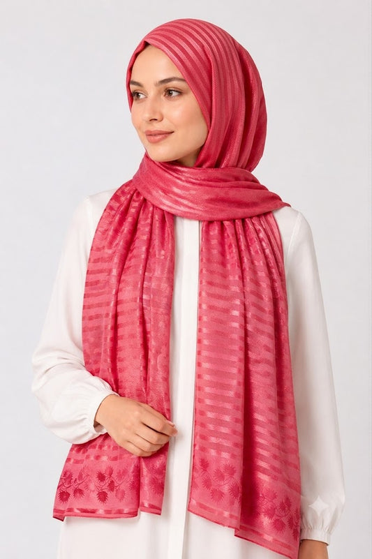Pinkish Red Turkish Printed Hijab – Made in Turkey
